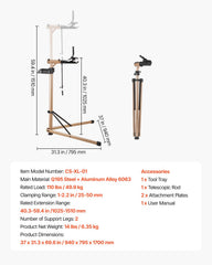 Bike Repair Stand, Max. 49.9 kg Heavy-duty Bicycle Work Stand with 1025-1510 mm Adjustable Height & Large Tool Tray, Foldable Ebike Maintenance Rack, Shop Home Mechanics for Mountain Road Bike
