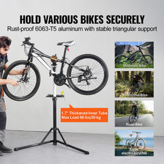 Bike Repair Stand, 66 lbs Heavy-duty Aluminum Bicycle Repair Stand, Adjustable Height Bike Maintenance Workstand with Magnetic Tool Tray Telescopic Arm, Foldable Bike Work Stand for Home, Shops
