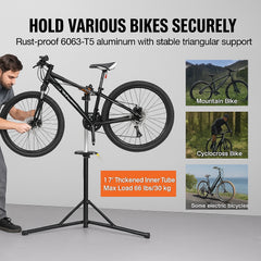 Bike Repair Stand, 66 lbs Heavy-duty Aluminum Bicycle Repair Stand, Adjustable Height Bike Maintenance Workstand with Magnetic Tool Tray Telescopic Arm, Foldable Bike Work Stand for Home, Shops