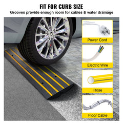 Curb Ramp, 6.5 cm Rise Rubber Driveway Ramps, Heavy Duty 15 tons Weight Capacity Threshold Ramp, Curbside Bridge Ramps for Loading Dock Garage Sidewalk, Expandable Full Ramp Set