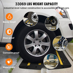 Curb Ramp, 6.5 cm Rise Rubber Driveway Ramps, Heavy Duty 15 tons Weight Capacity Threshold Ramp, Curbside Bridge Ramps for Loading Dock Garage Sidewalk, Expandable Full Ramp Set