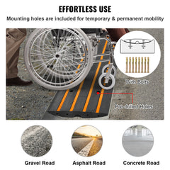 Curb Ramp, 6.5 cm Rise Rubber Driveway Ramps, Heavy Duty 15 tons Weight Capacity Threshold Ramp, Curbside Bridge Ramps for Loading Dock Garage Sidewalk, Expandable Full Ramp Set
