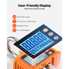 Digital Crane Scale, 4400 lbs/2000 kg Max Capacity, Heavy Duty Industrial Hanging Scale with Cast Aluminum Case & LCD Display, 500 g Division & 3 Unit Switch, Remote Control for Garage Factory