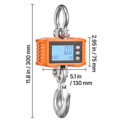Digital Crane Scale, 4400 lbs/2000 kg Max Capacity, Heavy Duty Industrial Hanging Scale with Cast Aluminum Case & LCD Display, 500 g Division & 3 Unit Switch, Remote Control for Garage Factory