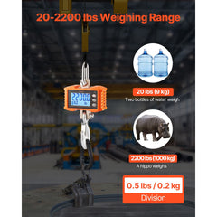 Digital Crane Scale, 2200 lbs/1000 kg, Industrial Heavy Duty Hanging Scale with Remote Control, Cast Aluminum Case & LCD Screen, High Precision for Construction, Factory, Farm, Hunting (Orange)