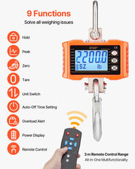 Digital Crane Scale, 2200 lbs/1000 kg, Industrial Heavy Duty Hanging Scale with Remote Control, Cast Aluminum Case & LCD Screen, High Precision for Construction, Factory, Farm, Hunting (Orange)