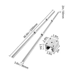Linear Guide Rail Set, SBR20 2200mm, 2 PCS 86.6 in/2200 mm SBR20 Guide Rails and 4 PCS SBR20UU Slide Blocks, Linear Rails and Bearings Kit for Automated Machines DIY Project CNC Router Machines