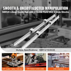 Linear Guide Rail Set, SBR20 2200mm, 2 PCS 86.6 in/2200 mm SBR20 Guide Rails and 4 PCS SBR20UU Slide Blocks, Linear Rails and Bearings Kit for Automated Machines DIY Project CNC Router Machines