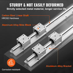 Linear Guide Rail Set, SBR20 800mm, 2 PCS 31.5 in/800 mm SBR20 Guide Rails and 4 PCS SBR20UU Slide Blocks, Linear Rails and Bearings Kit for Automated Machines DIY Project CNC Router Machines