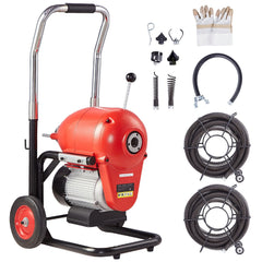 Drain Cleaner Machine 120FT x 6/5" 1100W Sectional Snake Auger Manual Feed