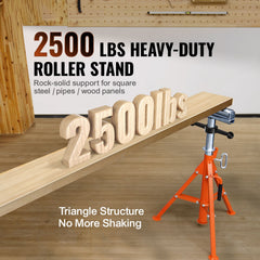 Roller Stand, Heavy Duty 1136 KG Load Capacity, 27.6"-52" Height Adjustable, 45# Steel Folding Roller Support Stand for Pipes, Wooden Boards