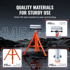 Roller Stand, Heavy Duty 1136 KG Load Capacity, 27.6"-52" Height Adjustable, 45# Steel Folding Roller Support Stand for Pipes, Wooden Boards