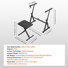 Piano Keyboard Stand and Bench Set, Z Style, Heavy-Duty Digital Piano Music Stand and Seat, 250 lbs Capacity with Adjustable Piano Bench Width Height Wheels, Fits for 54-88 Key Electric Pianos