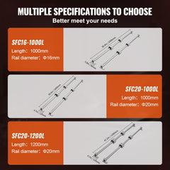 Linear Guide Rail Set, SFC20 1200mm, 2 PCS 47.2 in/1200 mm SFC20 Guide Rails 4 PCS SC20 Slide Blocks 4 PCS Rail Supports, Linear Rails and Bearings Kit for Automated Machines CNC DIY Project