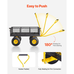 500 Lbs Steel Garden Cart, Heavy Duty Garden Wagon Cart Pullable on Wheels, Metal Yard Utility Wagon Carts with 10" All Terrain Tires, Mesh Removable Sides and 180°Rotating Handle