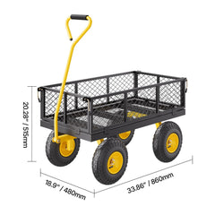 500 Lbs Steel Garden Cart, Heavy Duty Garden Wagon Cart Pullable on Wheels, Metal Yard Utility Wagon Carts with 10" All Terrain Tires, Mesh Removable Sides and 180°Rotating Handle
