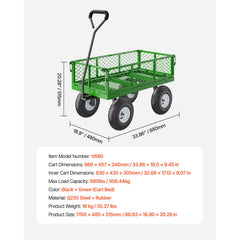680 Lbs Steel Garden Cart on Wheels, Heavy Duty Garden Wagon Cart Pullable, Metal Outdoor Utility Yard Wagon Carts with 10" Tires, Mesh Removable Sides and 180°Rotating Handle