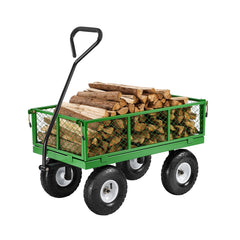 680 Lbs Steel Garden Cart on Wheels, Heavy Duty Garden Wagon Cart Pullable, Metal Outdoor Utility Yard Wagon Carts with 10" Tires, Mesh Removable Sides and 180°Rotating Handle
