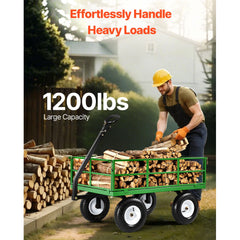 1200 Lbs Steel Garden Cart, Heavy Duty Pullable Garden Wagon Yard Cart, 2 in 1 Outdoor Metal Utility Wagon Yard Trailer with 13" All Terrain Tires, Mesh Removable Sides and 180°Rotating Handle
