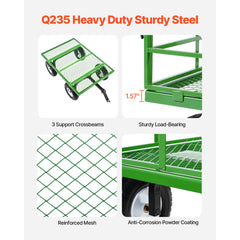 1200 Lbs Steel Garden Cart, Heavy Duty Pullable Garden Wagon Yard Cart, 2 in 1 Outdoor Metal Utility Wagon Yard Trailer with 13" All Terrain Tires, Mesh Removable Sides and 180°Rotating Handle