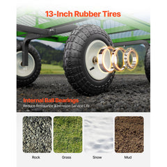 1200 Lbs Steel Garden Cart, Heavy Duty Pullable Garden Wagon Yard Cart, 2 in 1 Outdoor Metal Utility Wagon Yard Trailer with 13" All Terrain Tires, Mesh Removable Sides and 180°Rotating Handle