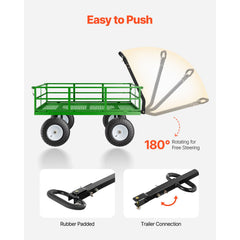 1200 Lbs Steel Garden Cart, Heavy Duty Pullable Garden Wagon Yard Cart, 2 in 1 Outdoor Metal Utility Wagon Yard Trailer with 13" All Terrain Tires, Mesh Removable Sides and 180°Rotating Handle