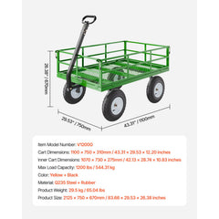 1200 Lbs Steel Garden Cart, Heavy Duty Pullable Garden Wagon Yard Cart, 2 in 1 Outdoor Metal Utility Wagon Yard Trailer with 13" All Terrain Tires, Mesh Removable Sides and 180°Rotating Handle