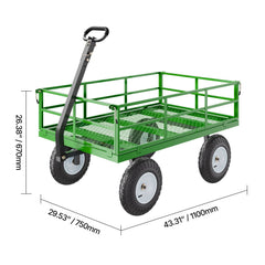 1200 Lbs Steel Garden Cart, Heavy Duty Pullable Garden Wagon Yard Cart, 2 in 1 Outdoor Metal Utility Wagon Yard Trailer with 13" All Terrain Tires, Mesh Removable Sides and 180°Rotating Handle