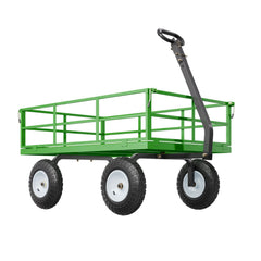 1200 Lbs Steel Garden Cart, Heavy Duty Pullable Garden Wagon Yard Cart, 2 in 1 Outdoor Metal Utility Wagon Yard Trailer with 13" All Terrain Tires, Mesh Removable Sides and 180°Rotating Handle