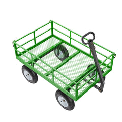 1200 Lbs Steel Garden Cart, Heavy Duty Pullable Garden Wagon Yard Cart, 2 in 1 Outdoor Metal Utility Wagon Yard Trailer with 13" All Terrain Tires, Mesh Removable Sides and 180°Rotating Handle