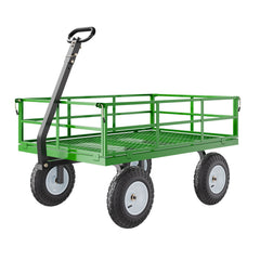 1200 Lbs Steel Garden Cart, Heavy Duty Pullable Garden Wagon Yard Cart, 2 in 1 Outdoor Metal Utility Wagon Yard Trailer with 13" All Terrain Tires, Mesh Removable Sides and 180°Rotating Handle