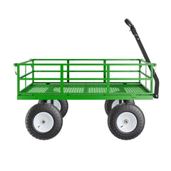 1200 Lbs Steel Garden Cart, Heavy Duty Pullable Garden Wagon Yard Cart, 2 in 1 Outdoor Metal Utility Wagon Yard Trailer with 13" All Terrain Tires, Mesh Removable Sides and 180°Rotating Handle