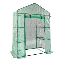 Walk-in Green House, 4.6 x 2.4 x 6.7 ft Greenhouse with Shelves, Set Up in Minutes, High Strength PE Cover with Doors & Windows and Steel Frame, Suitable for Planting and Storage, Green