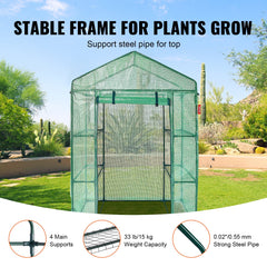 Walk-in Green House, 4.6 x 2.4 x 6.7 ft Greenhouse with Shelves, Set Up in Minutes, High Strength PE Cover with Doors & Windows and Steel Frame, Suitable for Planting and Storage, Green