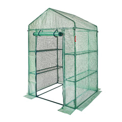 Walk-in Green House, 4.6 x 2.4 x 6.7 ft Greenhouse with Shelves, Set Up in Minutes, High Strength PE Cover with Doors & Windows and Steel Frame, Suitable for Planting and Storage, Green
