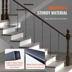 Staircase Metal Balusters, 44'' x 1/2" Galvanized Steel Decorative Banister Spindles, 10 Pack Deck Baluster with Hollow Single Baskets, Twists, Spiral Stair Railing w/ Shoes & Screws