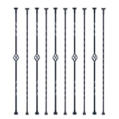 Staircase Metal Balusters, 44'' x 1/2" Galvanized Steel Decorative Banister Spindles, 10 Pack Deck Baluster with Hollow Single Baskets, Twists, Spiral Stair Railing w/ Shoes & Screws