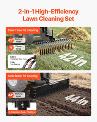 106.7cm Tow Behind Landscape Rake, 3-Point Lawn Rock Rake with Blade & Lift Lever, Fit Category 1 ATVs UTVs Lawn Tractors, Heavy Duty Dethatcher Rake for Debris Leaves Thatch