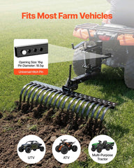 106.7cm Tow Behind Landscape Rake, 3-Point Lawn Rock Rake with Blade & Lift Lever, Fit Category 1 ATVs UTVs Lawn Tractors, Heavy Duty Dethatcher Rake for Debris Leaves Thatch