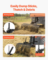106.7cm Tow Behind Landscape Rake, 3-Point Lawn Rock Rake with Blade & Lift Lever, Fit Category 1 ATVs UTVs Lawn Tractors, Heavy Duty Dethatcher Rake for Debris Leaves Thatch