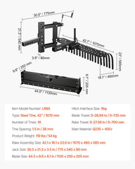 106.7cm Tow Behind Landscape Rake, 3-Point Lawn Rock Rake with Blade & Lift Lever, Fit Category 1 ATVs UTVs Lawn Tractors, Heavy Duty Dethatcher Rake for Debris Leaves Thatch