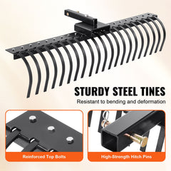 Tow Behind Landscape Rake, 1.5m Tow Dethatcher with 21 Steel Coil Tines, Lawn Dethatcher Rake Attaches to 1.2m or 15m Toolbars and 3-point Suspension Systems, for Leaves, Pine Needles, and Grass