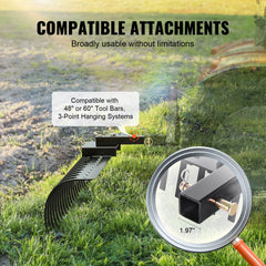 Tow Behind Landscape Rake, 1.5m Tow Dethatcher with 21 Steel Coil Tines, Lawn Dethatcher Rake Attaches to 1.2m or 15m Toolbars and 3-point Suspension Systems, for Leaves, Pine Needles, and Grass