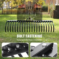 Tow Behind Landscape Rake, 1.5m Tow Dethatcher with 21 Steel Coil Tines, Lawn Dethatcher Rake Attaches to 1.2m or 15m Toolbars and 3-point Suspension Systems, for Leaves, Pine Needles, and Grass