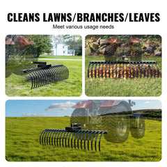 Tow Behind Landscape Rake, 1.5m Tow Dethatcher with 21 Steel Coil Tines, Lawn Dethatcher Rake Attaches to 1.2m or 15m Toolbars and 3-point Suspension Systems, for Leaves, Pine Needles, and Grass