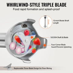 Commercial Immersion Blender, 350W Heavy Duty Hand Mixer, 12 inch Stepless Variable Speed Mixer with Stainless Steel Blade, Multi-Purpose Portable Mixer for Soup, Sauces, Mashed Potatoes, Cream