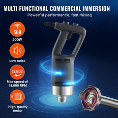 Commercial Immersion Blender, 500 Watt Heavy Duty Hand Mixer, Variable Speed Kitchen Stick Mixer with 304 Stainless Steel Blade, Multi-Purpose Portable Mixer for Soup, Smoothie, Puree, Baby Food