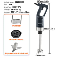 Commercial Immersion Blender, 750W 12" Heavy Duty Hand Mixer, Variable Speed Kitchen Stick Mixer with 304 Stainless Steel Blade, Multi-Purpose Portable Mixer for Soup, Smoothie, Puree, Baby Food