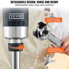 Commercial Immersion Blender, 750W 12" Heavy Duty Hand Mixer, Variable Speed Kitchen Stick Mixer with 304 Stainless Steel Blade, Multi-Purpose Portable Mixer for Soup, Smoothie, Puree, Baby Food