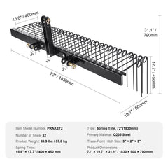 Tow Behind Landscape Rake, 1.8m Tow Dethatcher with 32 Steel Tines, Lawn Dethatcher Rake Attaches to Category 1, 3 Point Hitch for Tractor, for Leaves, Pine Needles, Straw, and Grass